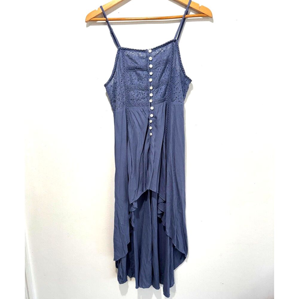 Spoon Top or sundress rayon high low romantic summer tunic blue gray women S